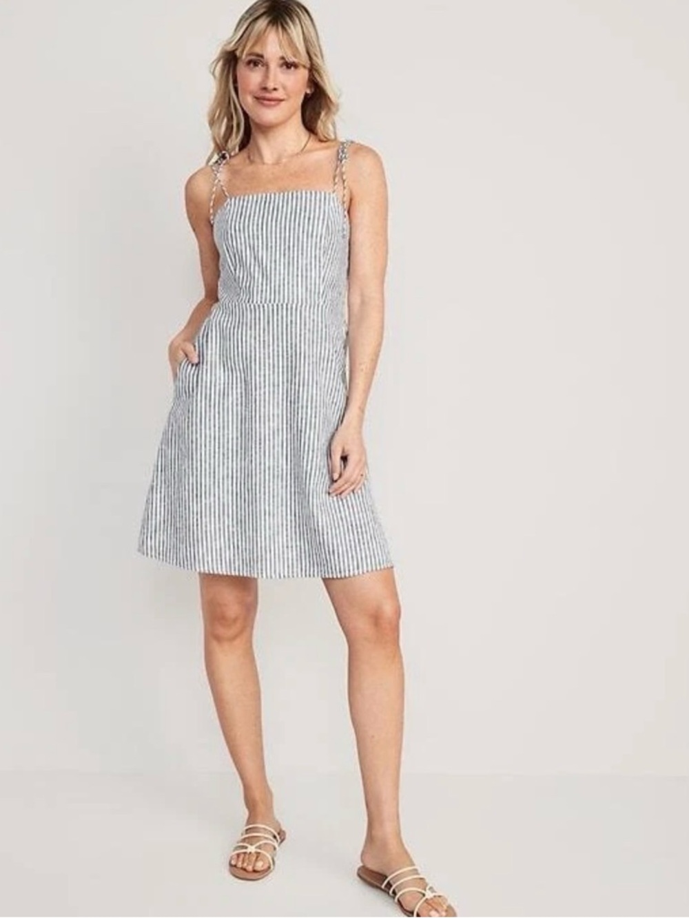 Old Navy Striped A-Line Sundress with Tie Straps - Blue/White
